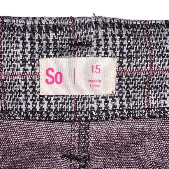 SO Womens Juniors 15 Mini Skirt Plaid Paper Bag Waist Black White Pink No Belt - Picture 10 of 12
